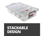 10 x UNDER BED 25L PLASTIC STORAGE BOX with 3 DIVIDERS Crate Tubs Bin Containers
