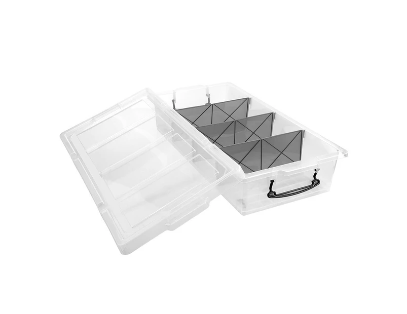 4 x UNDER BED 35L PLASTIC STORAGE BOXES with 3 DIVIDERS Crate Tub Bin Containers Compartment Storer