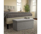 2 x COLLAPSIBLE OTTOMAN STORAGE CHESTS Grey Faux Linen Organiser Container Boxes Foldable Basket Bins Handle Wardrobe Closet Organizer Cloth Basket