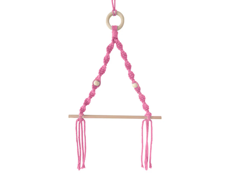 Scandinavian Style Wall Rope Hanging Wooden Rack Stick Tassel Storage Home Decor Pink