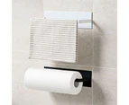 Wall Mounted Carbon Steel Storage Holder Paper Towel Rack Utensils Organization Black