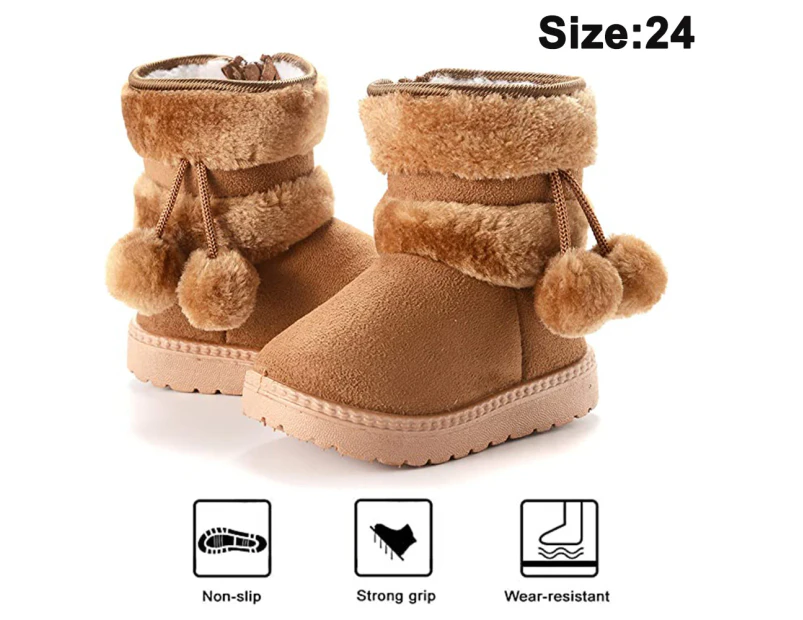 1 pair Baby Boys Girls Snow Boots Premium Button Non Slip Soft Sole Toddler First Walker Winter Warm Crib Shoes-24 yards