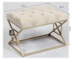 Premium rec tufted bath stool velvet ottoman with gold bases 44H -beige colour