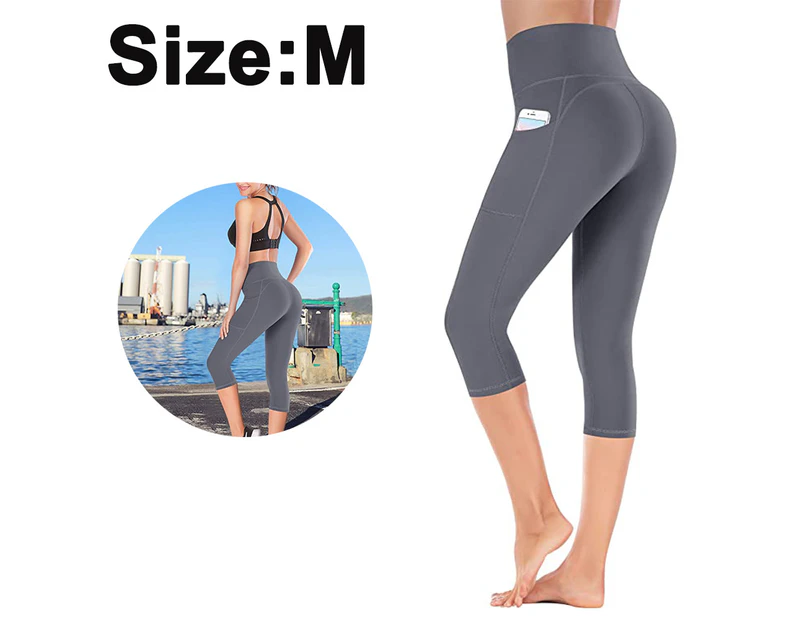 1 pcs High Waisted Yoga Pants Women's Workout Capris Leggings with Pockets-M