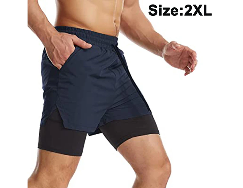 1 pcs Men's 2-in-1 Workout Running Shorts Lightweight Gym Yoga Training Boxing Sports Short Pants with Towel Loop-XXL