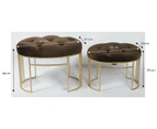 Premium handmade tufted oval shaped ottomans set of 2- brown