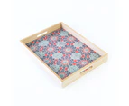 Two Serving Trays Set Red and Blue Mandala Design Print - Wood