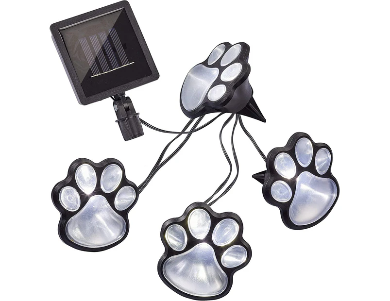 Solar LED String Lights Dog Paws 4 LEDs Black Wire Outdoor Solar Powered Decoration