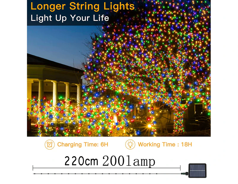1PCS Solar Copper Wire String Lights - Eight Functions 22m 200 Lights Pink