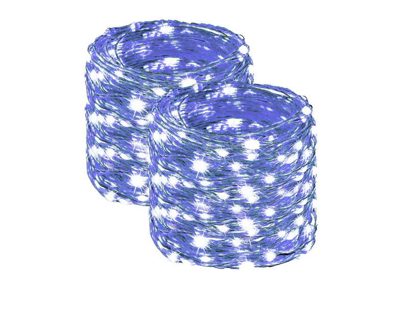 2PCS Solar Copper Wire String Lights - Eight Functions 22m 200 Lights Purple