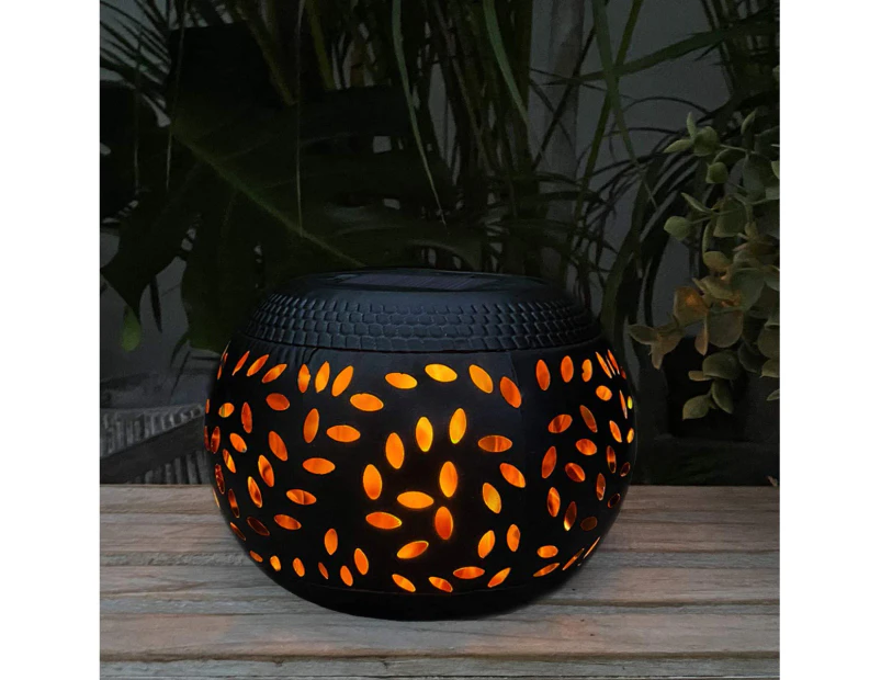 Solar table lamp outdoor waterproof-dancing flashing flame solar LED light,- Iron Clay Pot Black