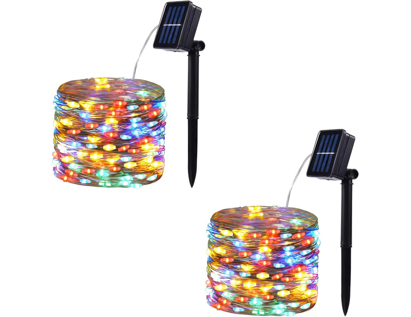 2 Pack 100 LED Solar Powered String Lights, Outdoor Waterproof Copper Wire 8 Modes Fairy Lights for Garden