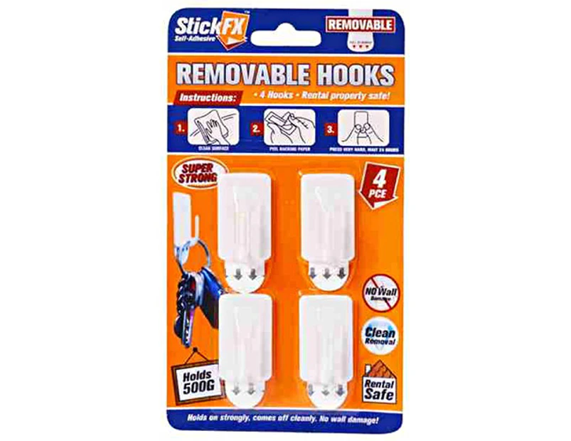4pce Self Adhesive Hooks 500g Removable Suitable for Pictures & Photos