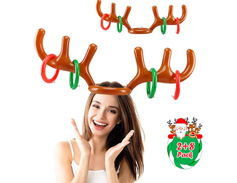 2 Sets of Inflatable Reindeer Antlers Games Inflatable Reindeer Antlers Hat Band Rings, Family Christmas Party Games