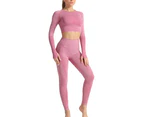 2 pieces/1 set of  Women Seamless Workout Outfits Athletic Set Leggings + Long Sleeve Top Sports Running Yoga Wear-s