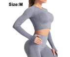 2 pieces/1 set of  Women Seamless Workout Outfits Athletic Set Leggings + Long Sleeve Top Sports Running Yoga Wear-m