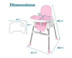 Tubby 3 in 1 Baby High Chair Infant Dining Eating Feeding Highchair 3IN1 Seat Toddler - Pink - Pink