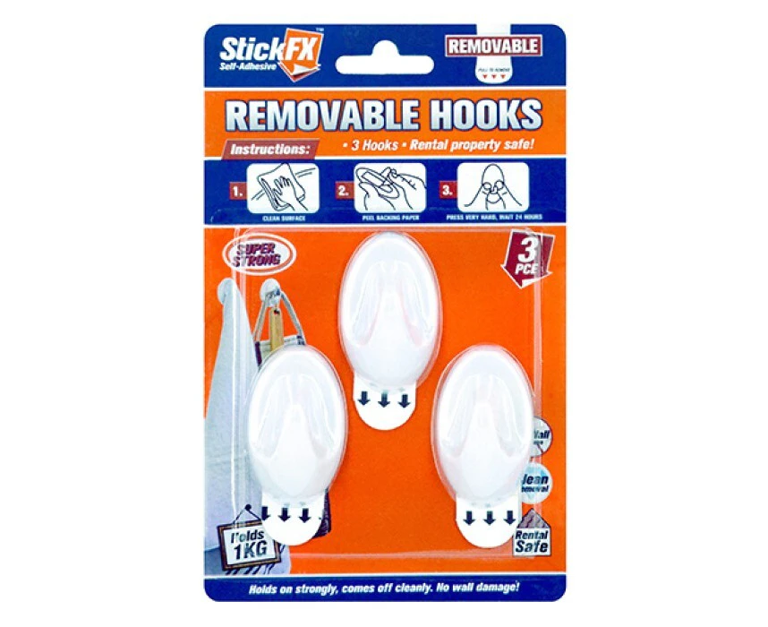 StickFX [6PCE] Self-Adhesive Hooks, Adjustable and Reliable Hanging Solution, Organize Your Space Without Nails or Screws