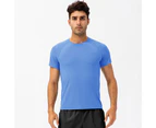 WeMeir Men's Short Sleeve Quick Dry Sports T-shirts Crewneck Workout Tops Yoga Running Tee Tops for Men- Blue