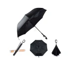 Upside Down Reverse C-Handle Double Layer Windproof Umbrella (With Carry Bag) - Black Beauty Design - Black Beauty Design
