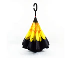 Upside Down Reverse C-Handle Double Layer Windproof Umbrella (With Carry Bag) - Yellow Sunflower Design - Yellow Sunflower Design