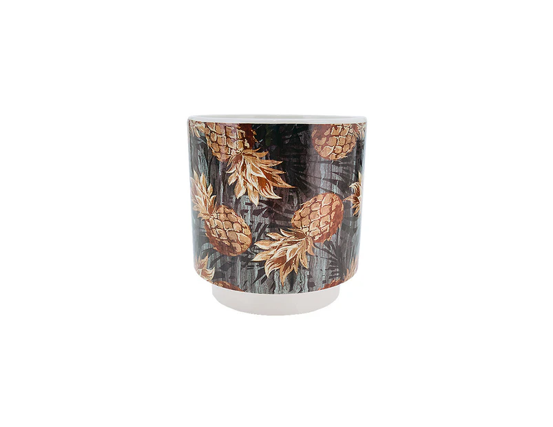 Pineapple Flower Pot Ceramic Traditional Design 12x12.7cm 1pce - Black and Orange