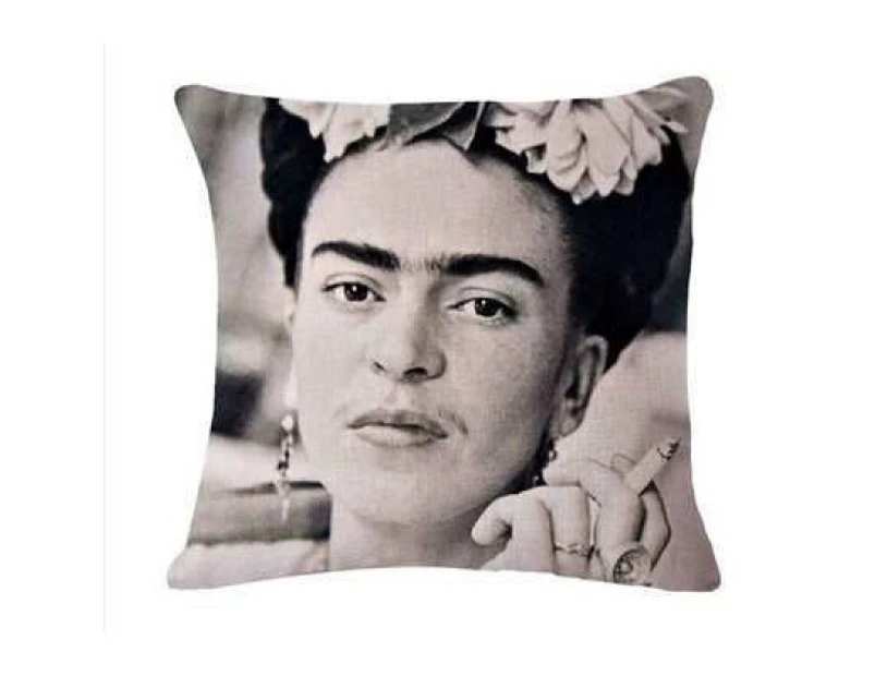 Frida Kahlo Black and White Cushion Cover (Insert Included) 45cm Mexican Inspired Design - Black