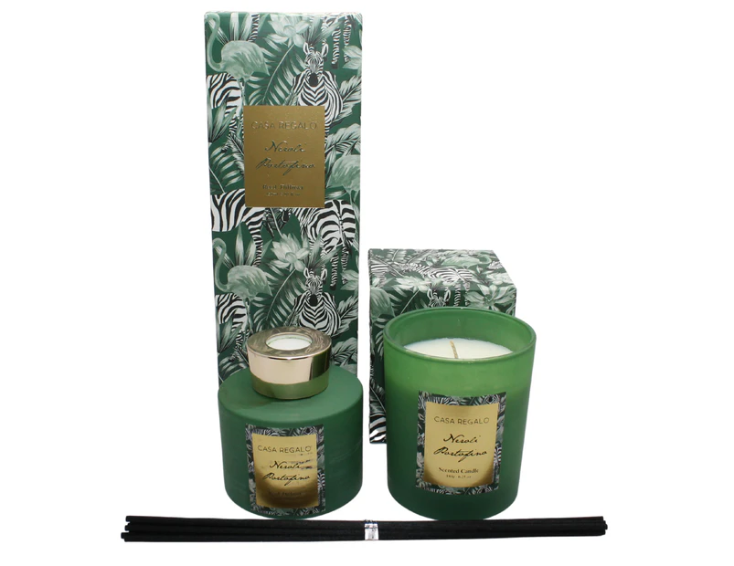 2pce Gift Set Neroli Portofino Scented 150ml Reed Diffuser & Candle Essential Oil Aroma - Green