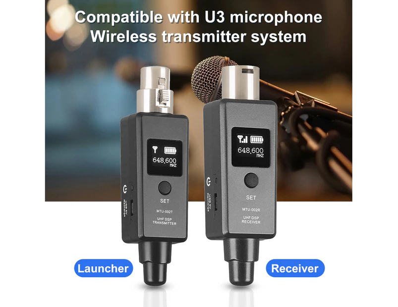 Wireless Microphone Adapter USB Charging U3 Wireless Mic System Transmitter Receiver for Audio Mixer Black