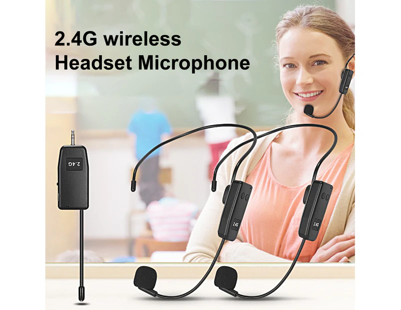 Wireless Microphone High Fidelity Lossless Intelligent Noise Reduction Plug Play 2.4G Teaching Meeting Headset Microphone for Voice Amplifier Black
