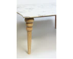 1pce 90cm Coffee Table with White Marble Top & Wooden Lathed Legs Strong Sturdy - Natural