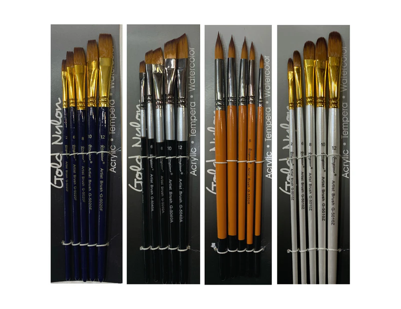 20pce Paint Brush Bundled Set Round, Flat, Angular & Bright Tips Artist Quality