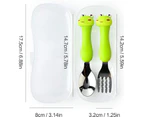 Children'S Stainless Steel Cutlery Fork And Spoon Set 1 Set Cartoon Animal With Box (Frog)