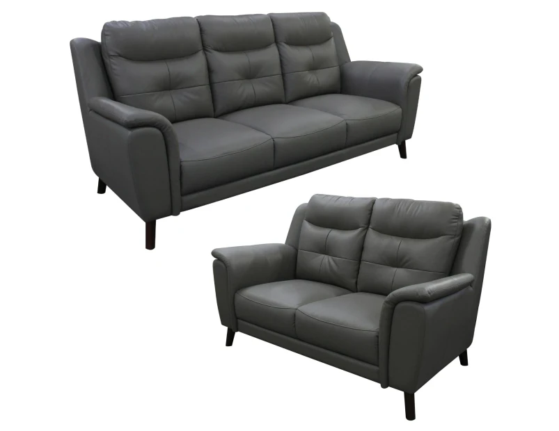 Opal 3 + 2 Seater Genuine Leather Sofa Set Upholstered Lounge Couch - Gunmetal