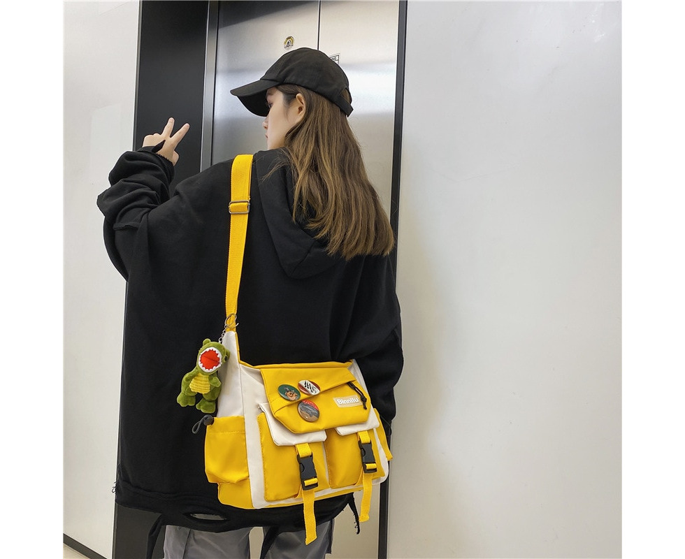 Canvas Diagonal Cross Bag Casual Shoulder Messenger Bag for School and  Daily Use Yellow No Pendant 