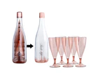 6-piece set (5 wine glasses + 1 wine bottle container) travel portable champagne glass set ideal for picnics outdoor pool, BBQ, garden, washable
