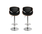 Levede 1x Kitchen Bar Stools Gas Lift Wooden Beech Stool Metal Black Barstools