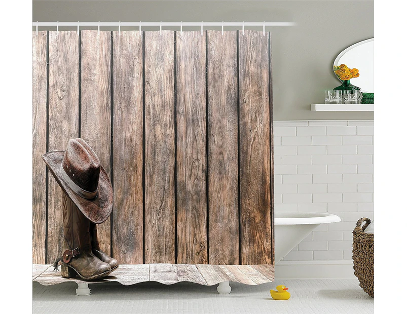 (180cm  W By 210cm  L, Multi 6) - Western Decor Shower Curtain by Ambesonne, Wild West Boots in Wooden Room Folkloric Old Fashioned Wild Sports Theme Image