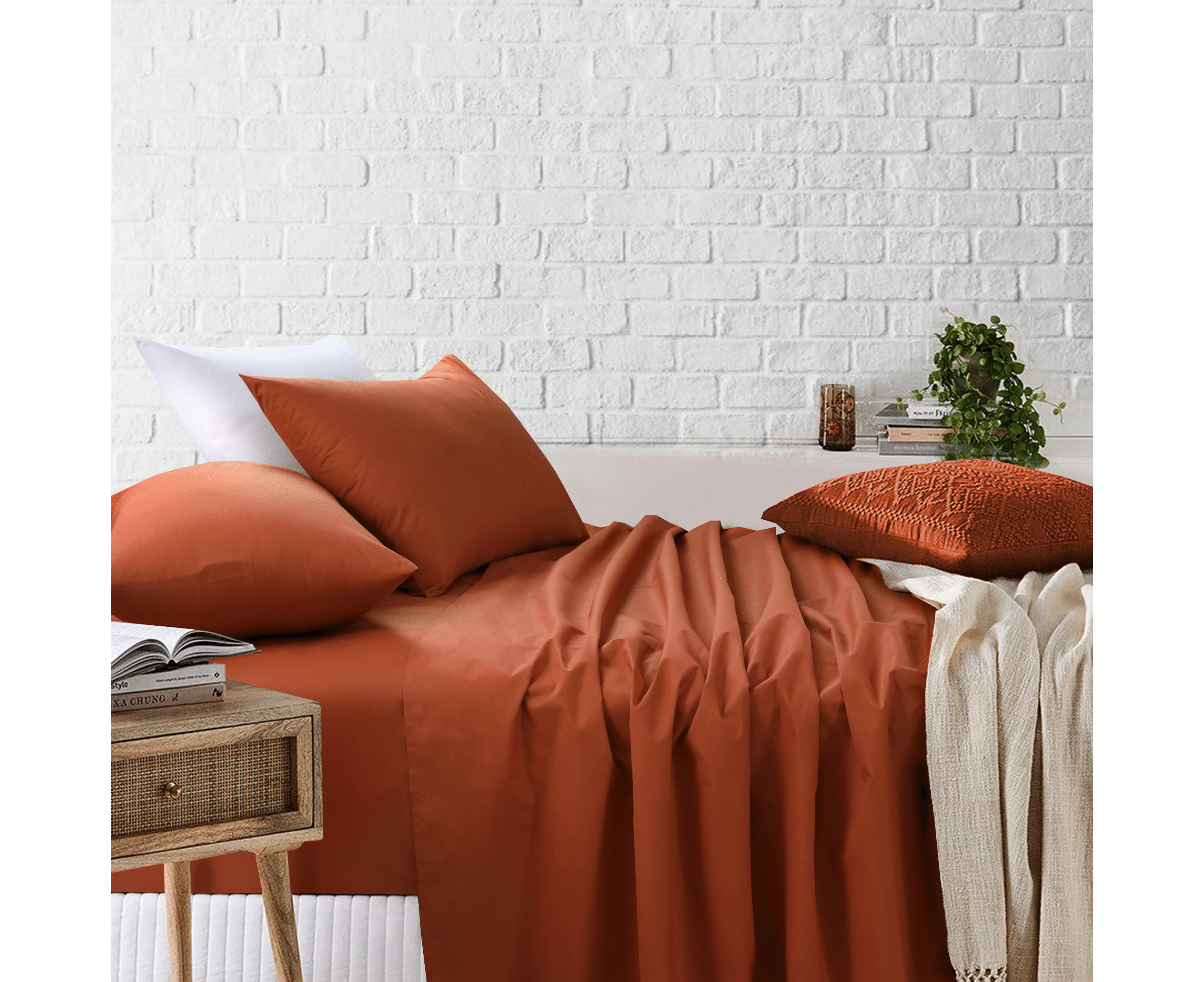 Amsons Royale Cotton Sheet Set Fitted Flat Sheet With Pillowcases Rust