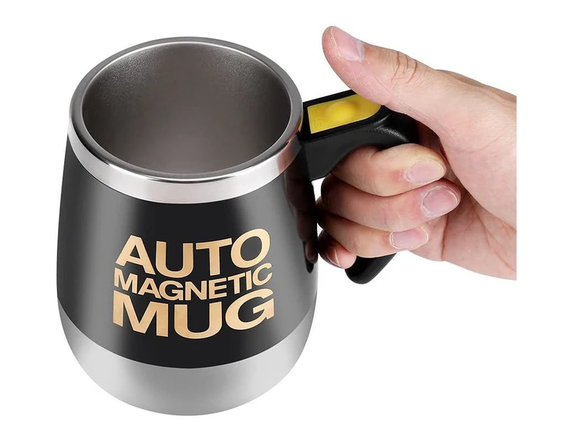 Magnetic Mixing Mug, Self Stirring Coffee Mug, Stainless Steel Self Magnet Mug for Coffee Tea Hot Chocolate Milk Cocoa Protein (Black)