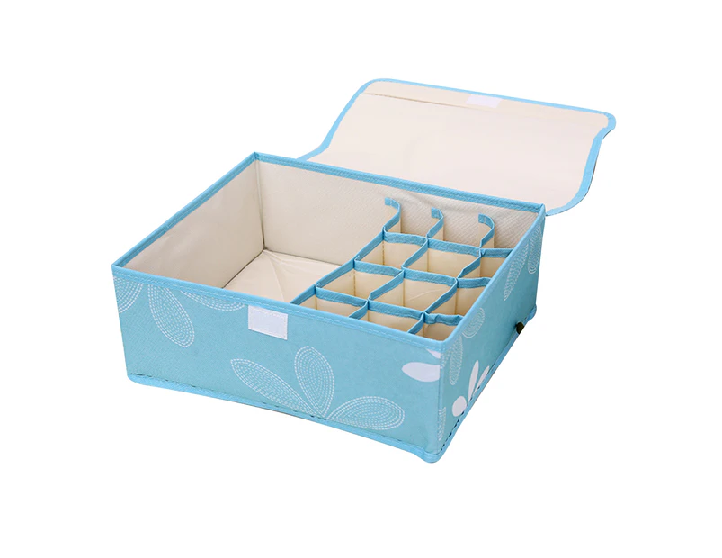 13 Compartments Underwear Bra Storage Box Washable Socks Shorts Organizer-Blue
