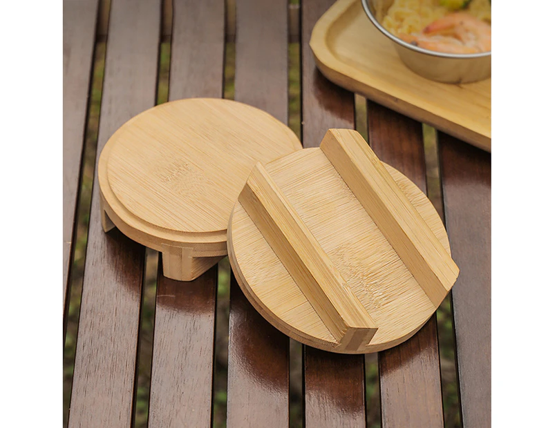Sierra Bowl Lid Insulated Thickened Spill-proof Anti-slip with Handle Sealing Wooden Outdoor Sierra Bamboo Bowl Cover Camping Gear Wooden Color