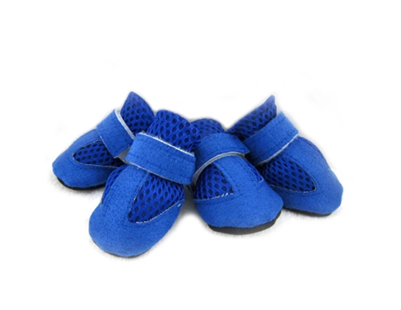 4Pcs Dog Puppy Pet Soft Mesh Anti-slip Shoes Boots Comfortable Casual Sneakers Blue