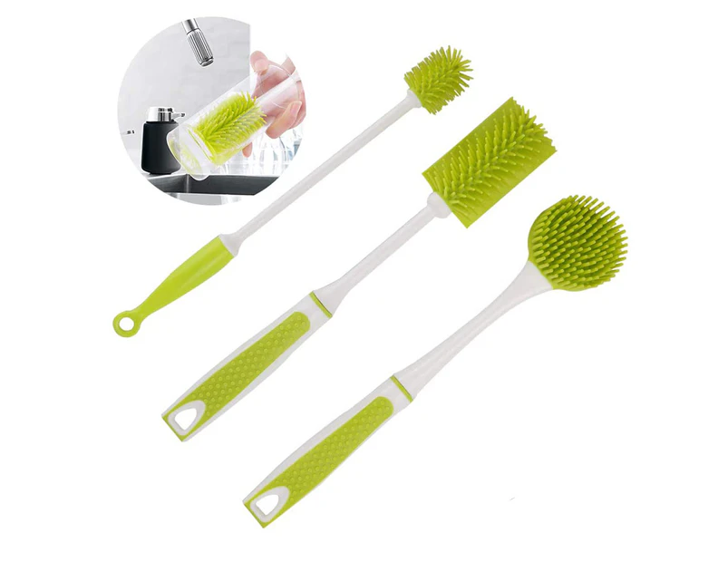 Washing Up Brush Set Silicone with Washing Up Brush Bottle Brush Cleaning Brushes for All Openings, Vases, Carafes, Shakers, Tableware (Pack of 3)