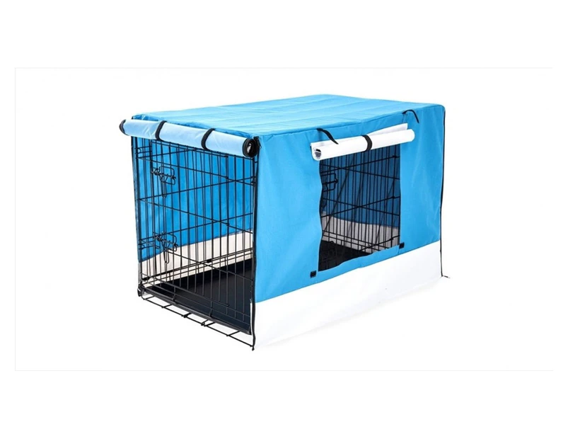 Wire Dog Cage Foldable Crate Kennel With Tray Blue Cover Combo 30 Inch