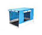Wire Dog Cage Foldable Crate Kennel With Tray Blue Cover Combo 42 Inch