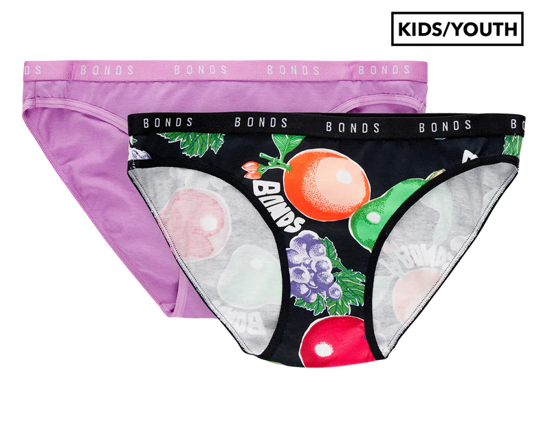 Bonds Girls' Hipster Bikini Briefs 2-Pack - Purple/Black Multi