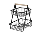 4 x Wire 2 Tier Bench Top Baskets with Wooden Handle Storage Home Decor Kitchen