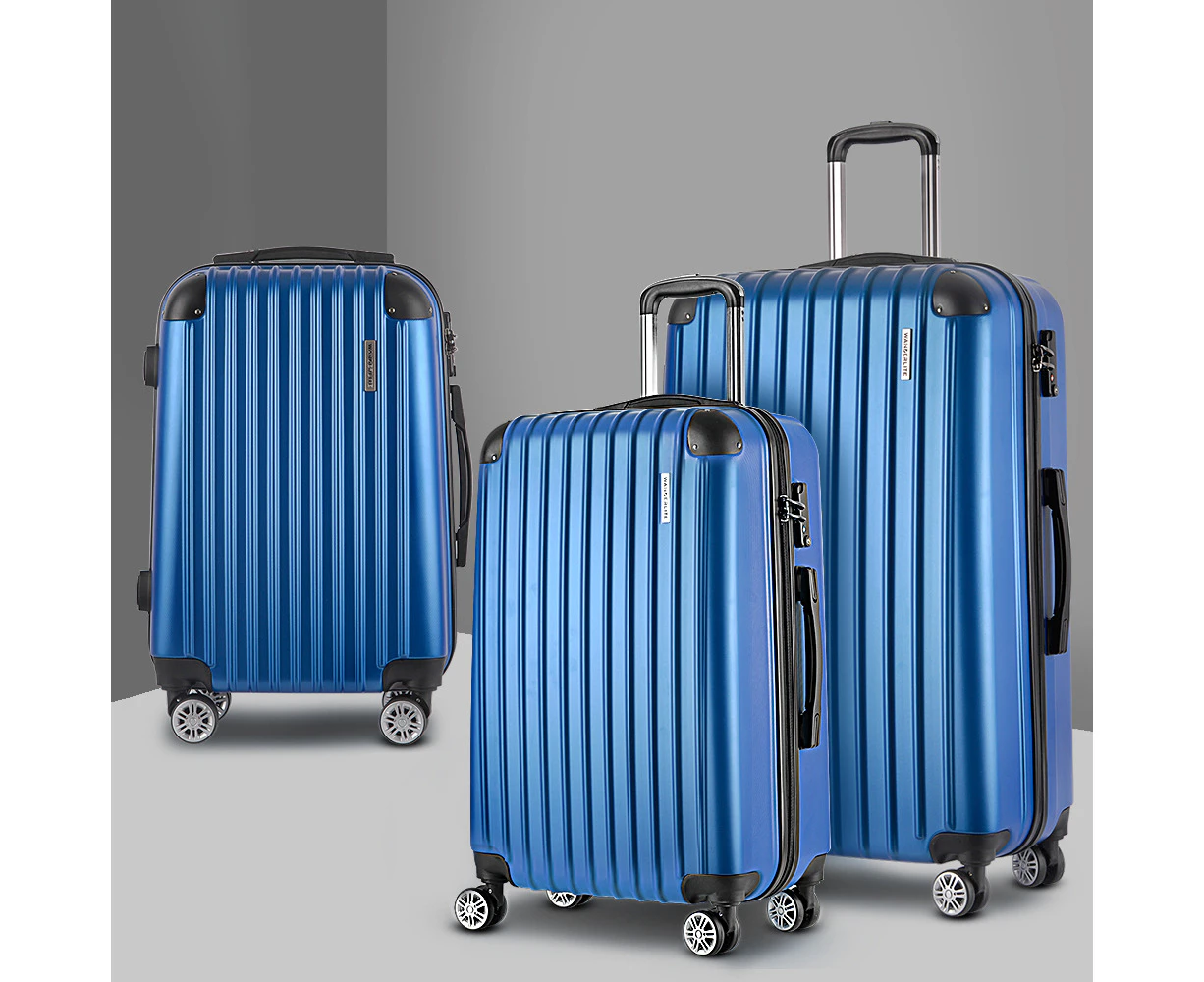 Wanderlite 3pcs LuggageTrolley Set Travel Suitcase Storage Organiser Carry On Hard Case TSA Lightweight Blue