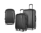 Wanderlite 3pcs LuggageTrolley Set Travel Suitcase Storage Organiser Carry On Hard Case TSA Lightweight Black